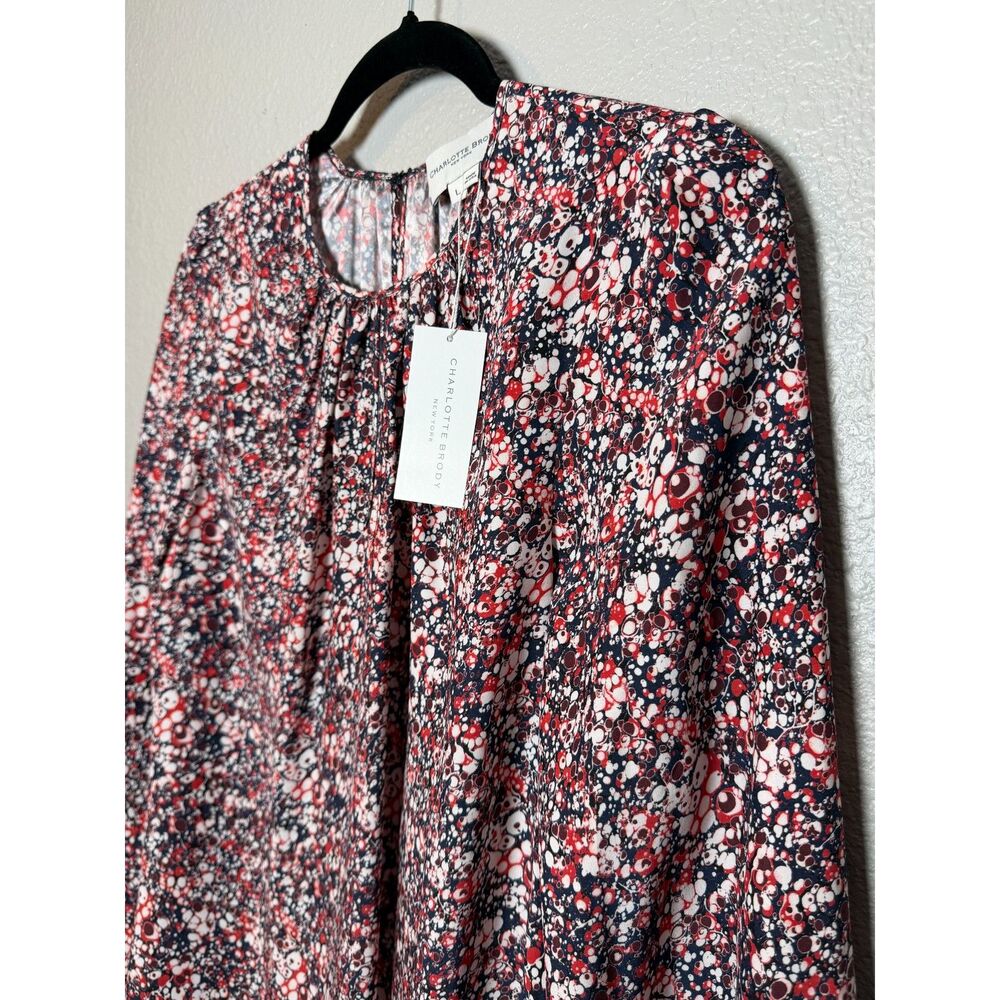 NWT Charlotte Brody Keyhole Blouse Red Marble Size Large - Picture 5 of 13
